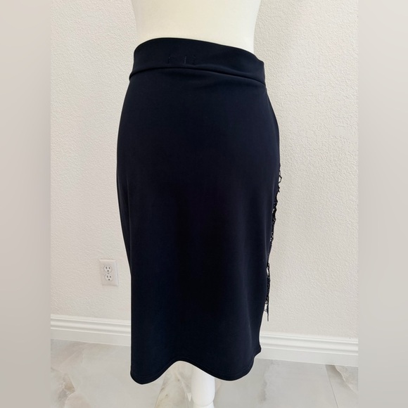 Navy Lace Overlay Pencil Skirt Midi Large Elastic Waistband - Picture 3 of 4